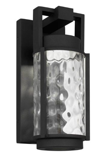 Alteck Lighting AW0140-3CCT-W-BK Winston 13 inch Tall LED Outdoor Wall Sconce with Clear Hammered Glass, Multi-Color Temperature, Sand Black Finish
