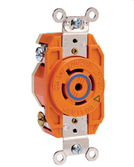 Leviton 2510-IG 20A, 120/208V 3-Phase Y, NEMA L21-20R, 4P, 5W, Flush Mtg Locking Receptacle, Isolated Ground, V-0-MAX, Orange