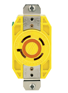 Leviton 24CM-20 20A, 250V 3-phase, NEMA L15-20r, 3p, 4w, Flush Mtg Locking Receptacle, Grounding, Corrosion-Resistant, Yellow