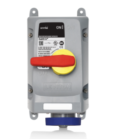 Leviton 330MI6WLEV 30A, 240V 2P, 3W, LEV Series Pin & Sleeve Mechanical Interlock, Watertight, Non-Fused, Blue Finish