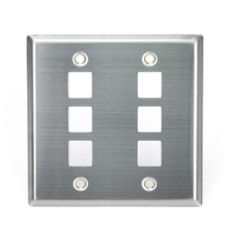 Leviton 43080-2S6 QUICKPORT Wallplate, Dual Gang, 6-Port, Stainless Steel Finish