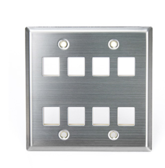 Leviton 43080-2S8 QUICKPORT Wallplate, Dual Gang, 8-Port, Stainless Steel Finish