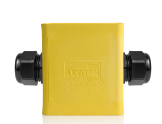 Leviton 3099F-2Y Portable Outlet Box, Single-Gang, Extra Deep, Feed-Thru Style, Cable Diameter, 0.590", 1.000", Yellow Finish