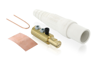 Leviton 16D24-TUW 16 Series Taper Nose Cam-Type Male Plug, Contact & Insulator, Set Screws Pre-installed, 2/0, 4/0 AWG, 400A Max, Type 3R When Mated, White Finish