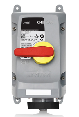 Leviton 420MI5WLEV LEV Series IEC Pin & Sleeve Mechanical Interlock, 20 Amp, 600 Volt 3-Phase, 3P, 4W, Black Finish