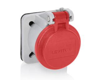 Leviton 16S31-UR 16 Series Panel Receptacle Enclosure w/ Automatic Closing Lid, Male/Female, Thermoplastic Housing and Cover, Stainless Steel Torsion Spring, Red Finish