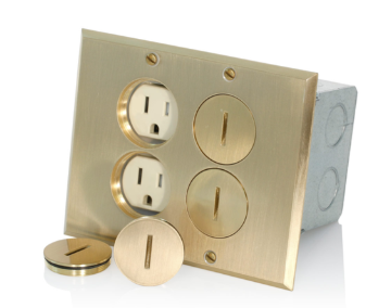Leviton 35249-TFB Floor Box Assembly w/ (2) 15A Tamper Resistant Outlet/receptacle, Brass