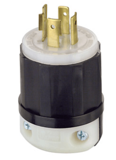Leviton 2431 Industrial Grade Locking Plug, 20A, 3-Phase, 3P, NEMA L16-20P, Black/White, 480V