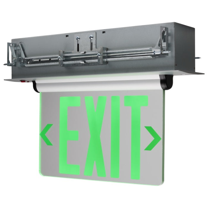 Nuvo 67-116 Green (Clear) Edge Lit LED Exit Sign, Single Face, Voltage 120V/277V, Clear, Recessed Mount