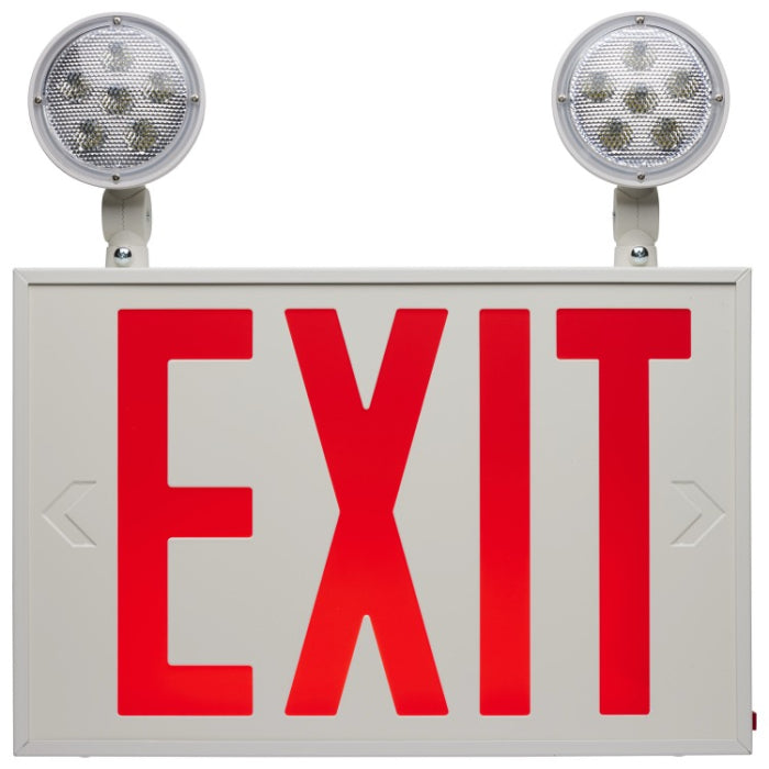 Nuvo 67-123 Combination Red LED Exit Sign/Emergency Light, 90min Ni-Cad backup, Voltage 120-277V, Dual Head, Single/Dual Face, Universal Mounting, NYC Approved