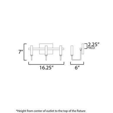Maxim Lighting 10253BKGLD Sullivan 3 Light Black/Gold Bath Vanity Wall Light - Dimensions Diagram