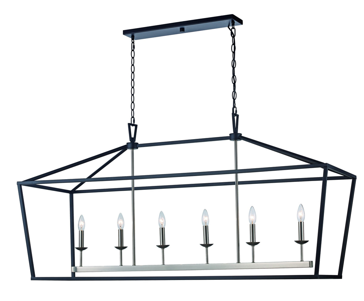 Trans Globe Lighting Lacey 6 light linear pendant in black and brushed nickel