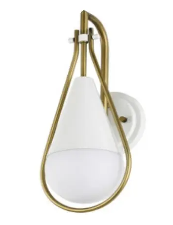 Nuvo 60-7921 Admiral Wall Sconce Fixture w/o Bulb, 120V, Matte White/Natural Brass