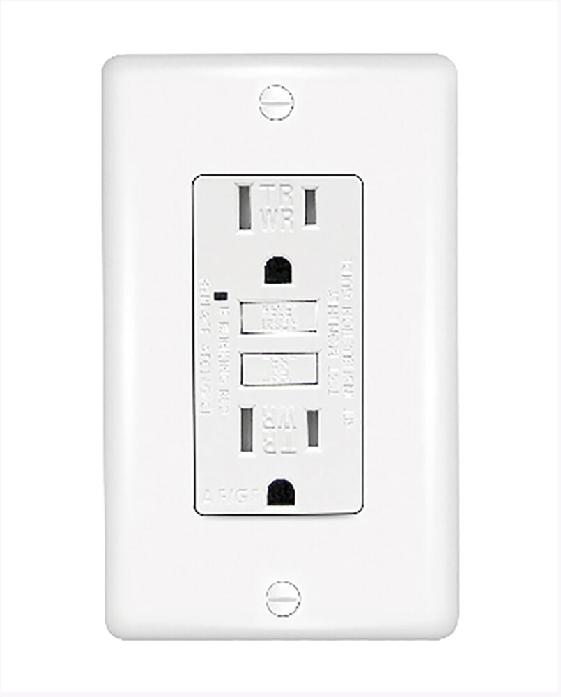 Cyber Tech Lighting GLS15ATRWR-WH 15A Weather Resistant & Tamper Resistant, Self-Testing GFCI, Two Outlets, White, w/ Wall Cover