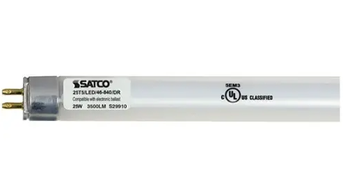 Satco S29912 4-ft LED T5 Tube Light, Plug and Play, G5, Wattage 25W, Lumens 3300 lm, Color Temperature 3500K