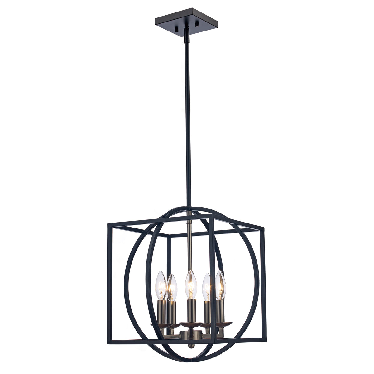 Trans Globe Lighting Arzio 5 light brushed nickel and black chandelier ceiling light