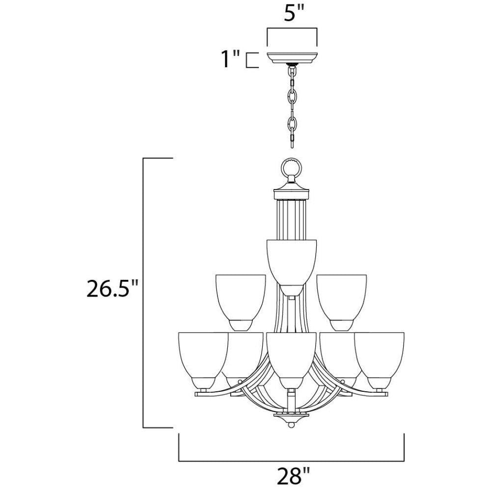 Maxim Lighting 11226FTOI Axis 9 Light 28 inch Wide 26.5 inch High Chandelier - Dimensions Diagram