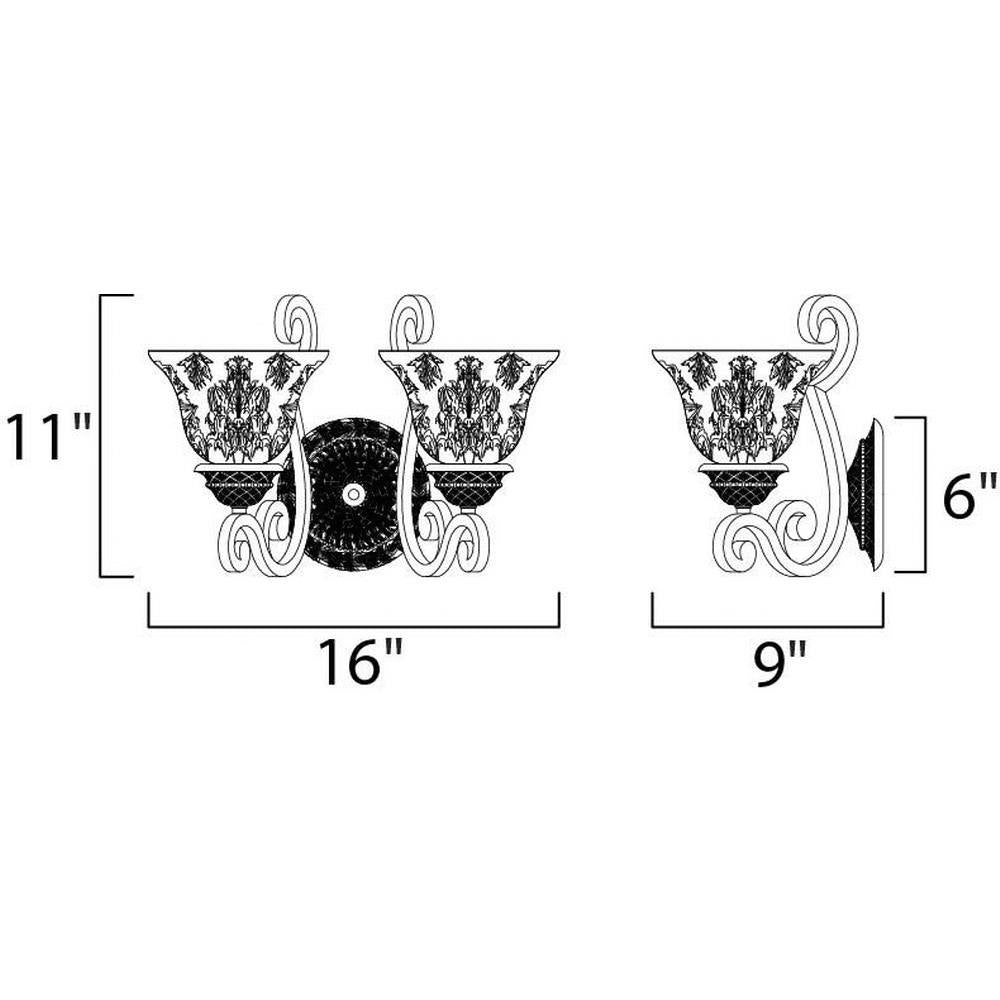 Maxim Lighting 11247SAOI Symphony 2 Light Wall Sconce Dimensions Diagram