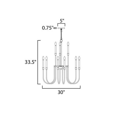 Maxim Lighting 11289BK Tux 9 Light Black Chandelier - Dimension diagram showing 30 inch width and 33.5 inch height