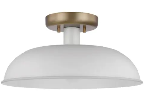 Nuvo 60-7490 Colony Semi-Flush Mount, Wattage 60W, Voltage 120V, White/Burnished Brass, Small