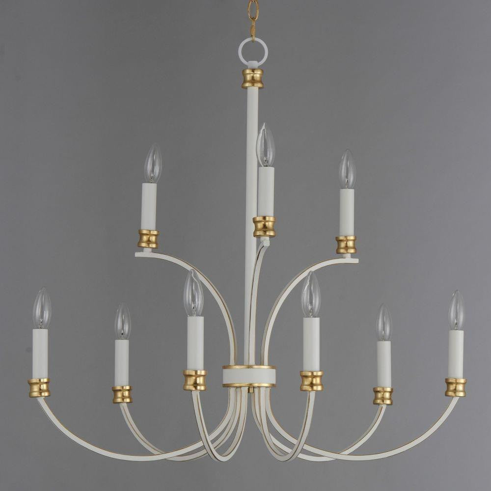 Maxim Lighting 11377WWTGL Charlton 8 Light Chandelier in Weathered White with Gold Leaf on gray background