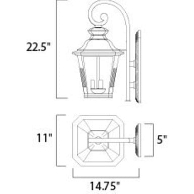 Maxim Lighting 1137CLBZ Knoxville Outdoor Wall Lantern Dimensions Diagram