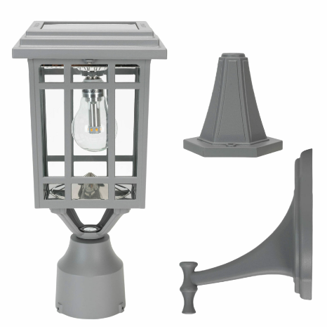 Gama Sonic 114B50833 Prairie Bulb Solar Post Light with Patented Light Bulb – Wall/Pier/3″ Fitter Mounts, Gray Finish