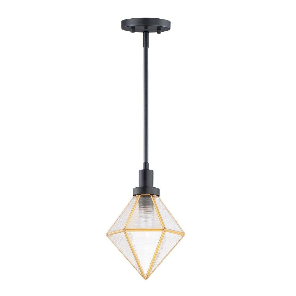 Maxim Lighting 11555BKBUB Adorn 1 Light Mini Pendant in Black/Burnished Brass with Frosted Ripple Glass, full view