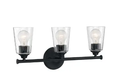 Nuvo 60-7283 Bransel Series Vanity Light w/ Seeded Glass, 3 Lights, Wattage 60W, Matte Black