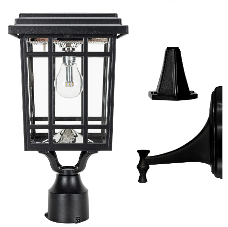 Gama Sonic 115B50033 Grand Prairie Bulb Solar Light – Wall/Pier/3” Fitter Mounts, Black Finish