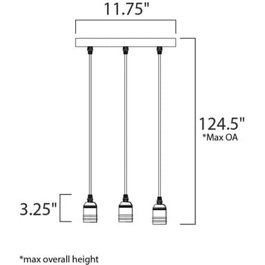 Maxim Lighting 12123BKAB Early Electric 3 Light Pendant Ceiling Light Dimensions Diagram