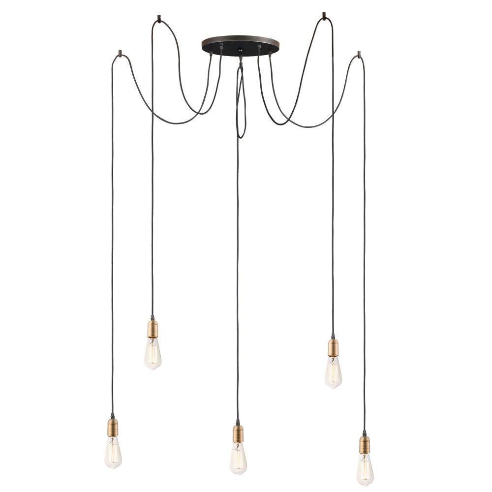 Maxim Lighting 12125BKAB Early Electric 5 Light Black and Antique Brass Cluster Swag Pendant with Edison Bulbs