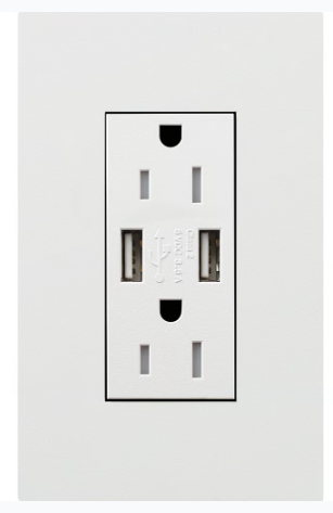 Lutron LTR-F15-ACTR-WH New Architectural Series 15-Amp Tamper Resistant Electrical Receptacle, Type-A/Type-C USB, White Finish