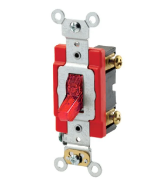 Leviton 1221-PLR Toggle Switch, 20 Amp, 120 Volt, Red Finish