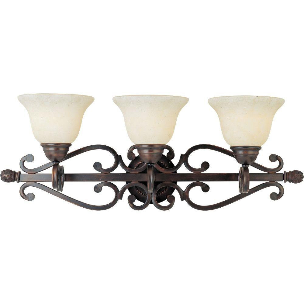 Maxim Lighting 12213FIOI Manor 3 Light Oil Rubbed Bronze Bath Vanity Wall Light with Frosted Ivory Glass Shades