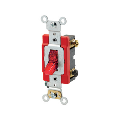 Leviton 1222-7PR Toggle Switch, 20 Amp, 277 Volt, Red Finish