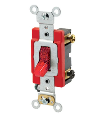 Leviton 1222-PLR Toggle Switch, 20 Amp, 120 Volt, Red Finish