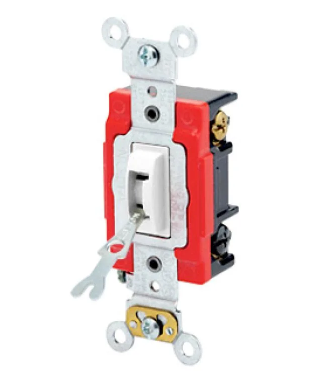 Leviton 1223-2WL 3-Way Self-Grounding AC Quiet Toggle Switch, 120/277 VAC, 20 A, 1/2 hp Power Rating