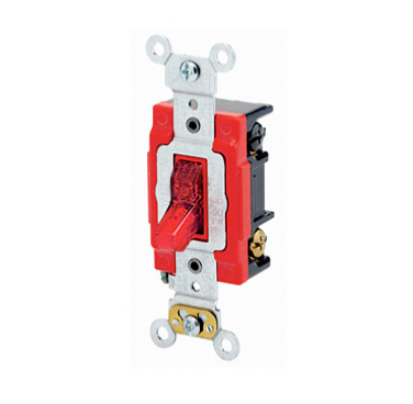 Leviton 1223-7PR Toggle Switch, 20 Amp, 277 Volt, Red Finish