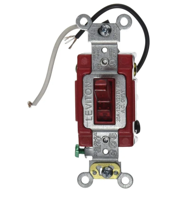 Leviton 1223-PLR Toggle Switch, 20 Amp, 120 Volt, Red Finish
