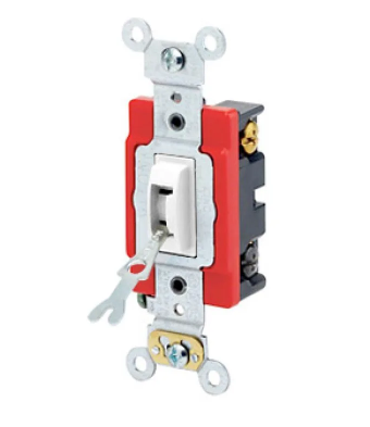 Leviton 1224-2WL Locking Toggle Switch, 20 Amp, 120/277 Volt, White Finish
