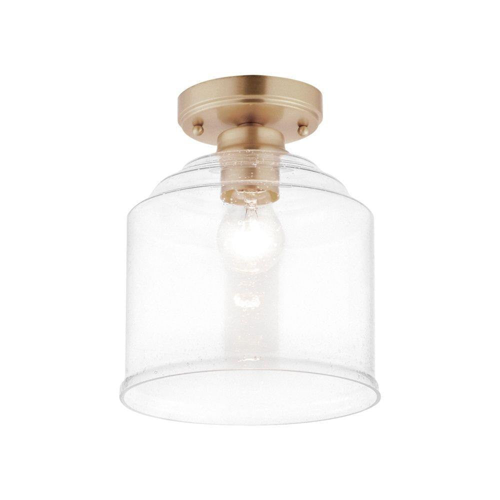 Maxim Lighting 12270CDHR Acadia 1 Light Heritage Brass Semi Flush Mount with Clear Seedy Drum Glass Shade - White Background