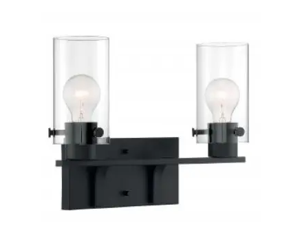 Nuvo 60-7272 Sommerset Series Vanity Light w/ Clear Glass, 2 Lights, Wattage 60W, Matte Black