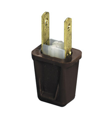 Leviton 123 Plug, Straight Blade, Residential Grade, 10 Amp, 125 Volt, NEMA 1-15P, 2-Pole, 2-Wire, Non-Polarized, Non-Grounding - Brown