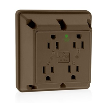 Leviton 1254-H 4-in-1 4-in-1 Quadruplex 2-Pole 3-Wire Receptacle Outlet, Heavy-Duty Hospital Grade, 15A, 125V, Side Wire, NEMA 5-15R, Brown
