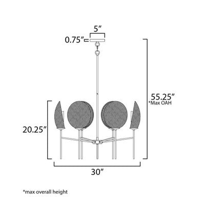 Maxim Lighting 12606NABK Maldives Chandelier - Dimensions Diagram