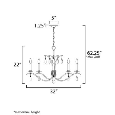 Maxim Lighting 12745CHGL Eden 5 Light Chandelier - Dimension Diagram