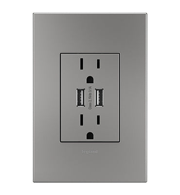 Legrand ARTRUSB153M4 3.1A Dual USB Plus-Size Outlet Module - Type A - Finish: Magnesium
