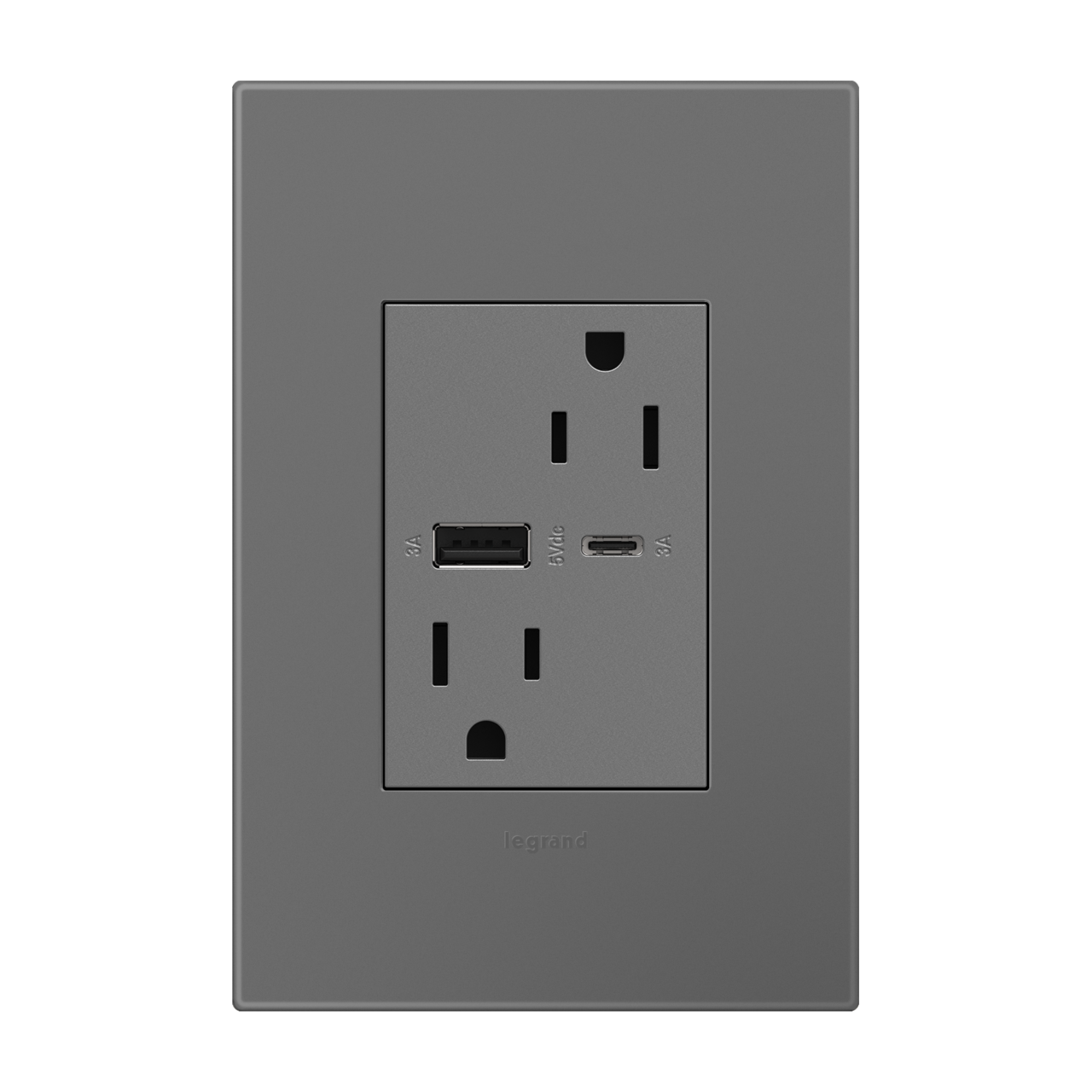 Legrand ARTRUSB156ACM4 15A USB Plus-Size Tamper-Resistant Outlet - Type A/C - Finish: Magnesium