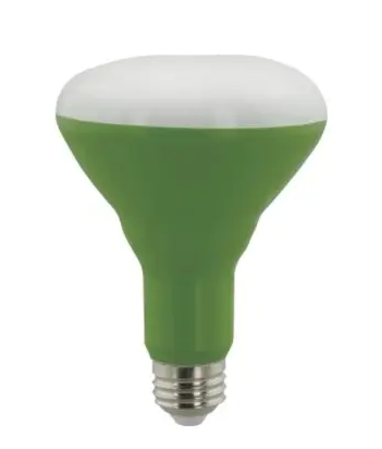 SATCO S11441 LED BR30 Reflector Grow Bulb, E26, Wattage 9W, Lumens 600 lm, Voltage 120V, Color Temperature 3500K, Green/White
